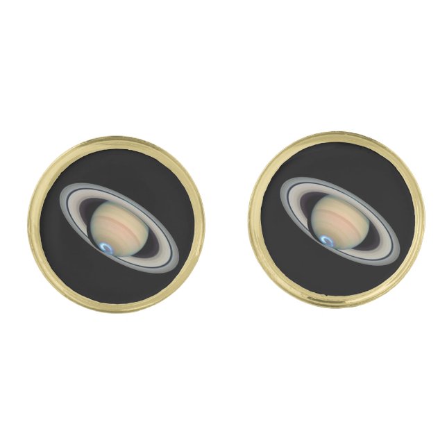 PLANET SATURN (solar system) ~ Gold Cufflinks (Front)