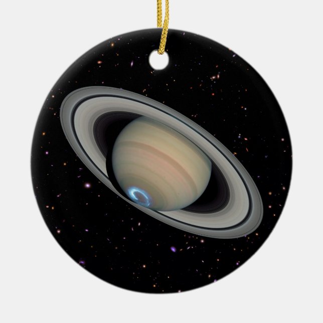 Planet Saturn Starry Sky Ceramic Ornament (Front)