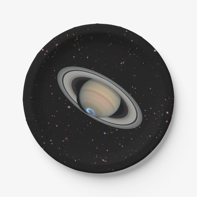 Planet Saturn Starry Sky Paper Plates (Front)