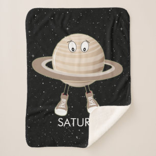 Planet Saturn & Stars Sherpa Blanket
