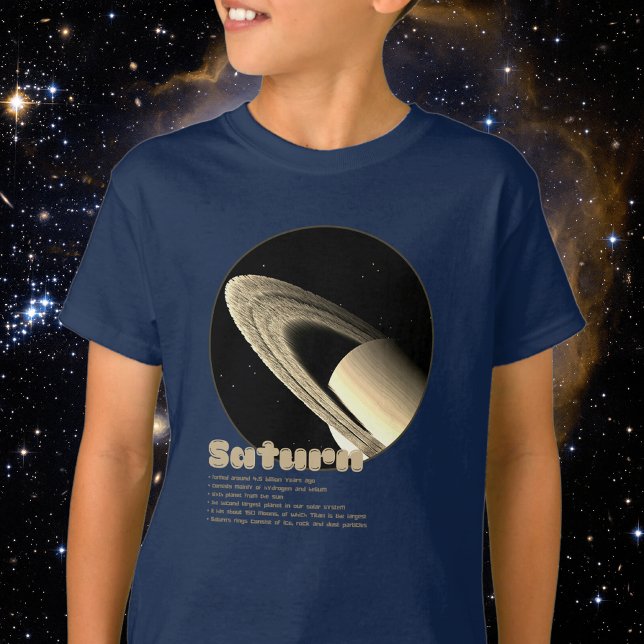 Planet Saturn with rings and facts kids  T-Shirt (Creator Uploaded)