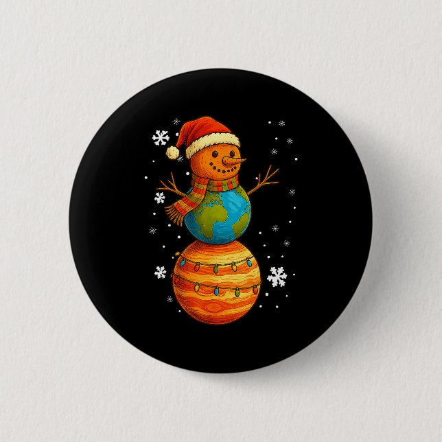 Planet Snowman Earth Saturn Christmas Holiday Art  Button (Front)