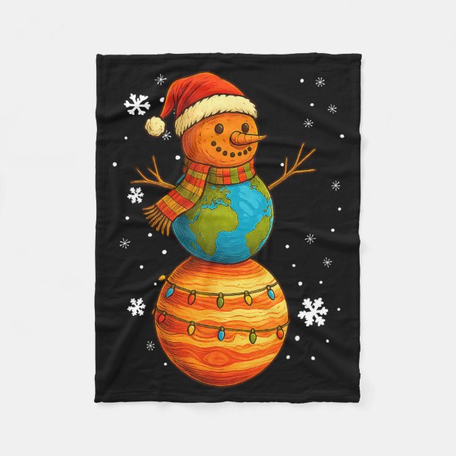 Planet Snowman Earth Saturn Christmas Holiday Art  Fleece Blanket (Front)