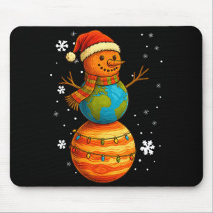 Planet Snowman Earth Saturn Christmas Holiday Art Mouse Pad