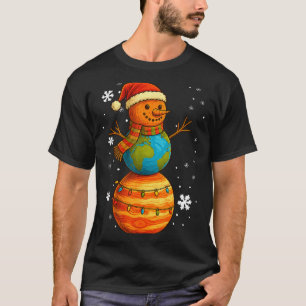 Planet Snowman Earth Saturn Christmas Holiday Art  T-Shirt