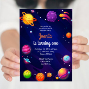 Planet solar space 1st birthday invitation