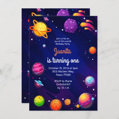 Planet solar space 1st birthday invitation