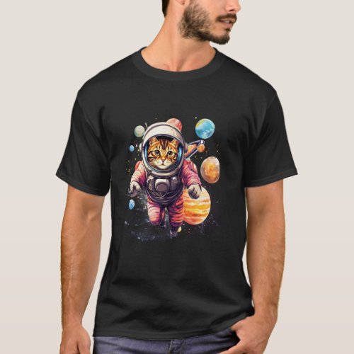 Planet Solar Space Cat Astronaut Science Kids Boys T-Shirt
