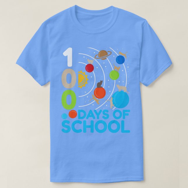 Planet Solar System Astronomy Space Cat 100 Days o T-Shirt (Design Front)
