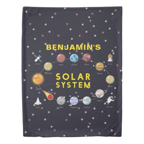 Planet Solar System Monogram Astronaut Kids Starry Duvet Cover