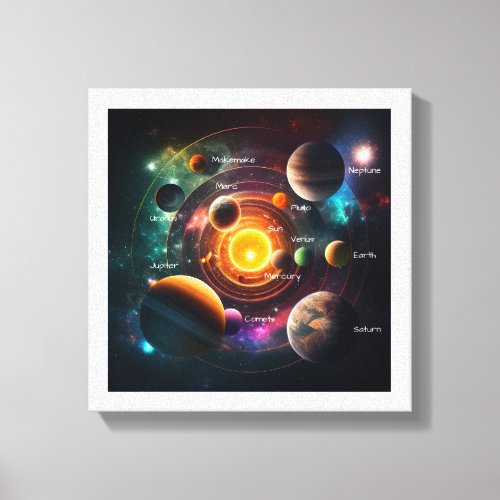 Planet Solar System Sun Moon Jupiter Illustration  Canvas Print