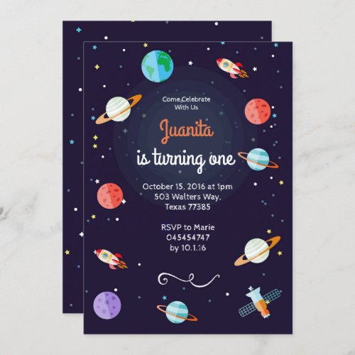 Planet Space Solar System Planet Birthday Invitation