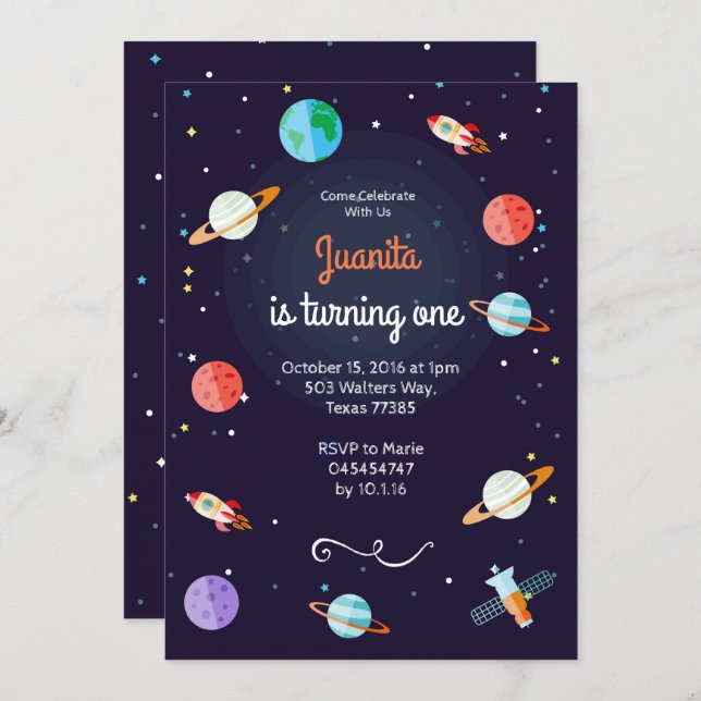 Planet Space Solar System Planet Birthday Invitation (Front/Back)