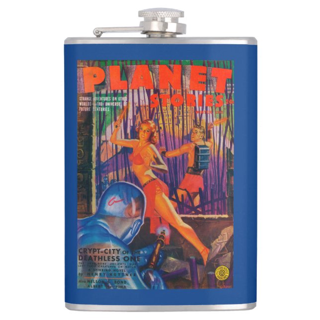 Planet Stories Magazine Cover 3 Hip Flask (Front)