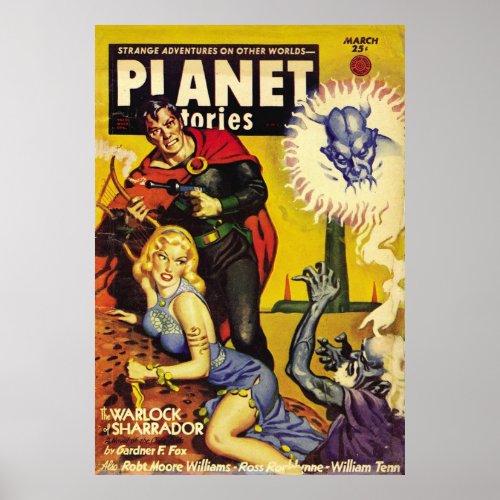 Planet Stories   Warlock of Sharrador  Vintage Sci Poster