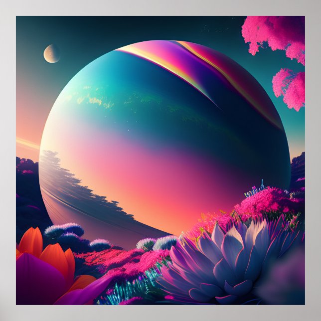 Planet Surrounded by Flowers Poster (Front)