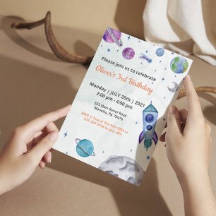Planet Theme Boy Birthday Invitation