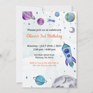 Planet Theme Boy Birthday Invitation