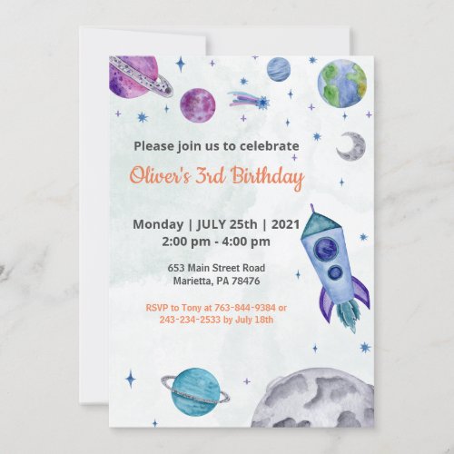 Planet Theme Boy Birthday  Invitation