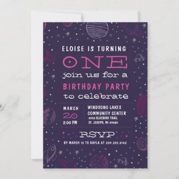 Planet Theme Outer Space Birthday Party Invitation by BanterandCharm at Zazzle