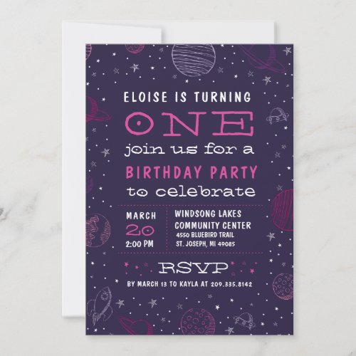 Planet Theme Outer Space Birthday Party Invitation
