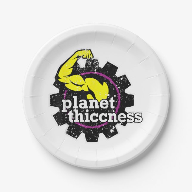 Planet Thiccness Gym Thickness Funny Joke Workout  Paper Plates (Front)