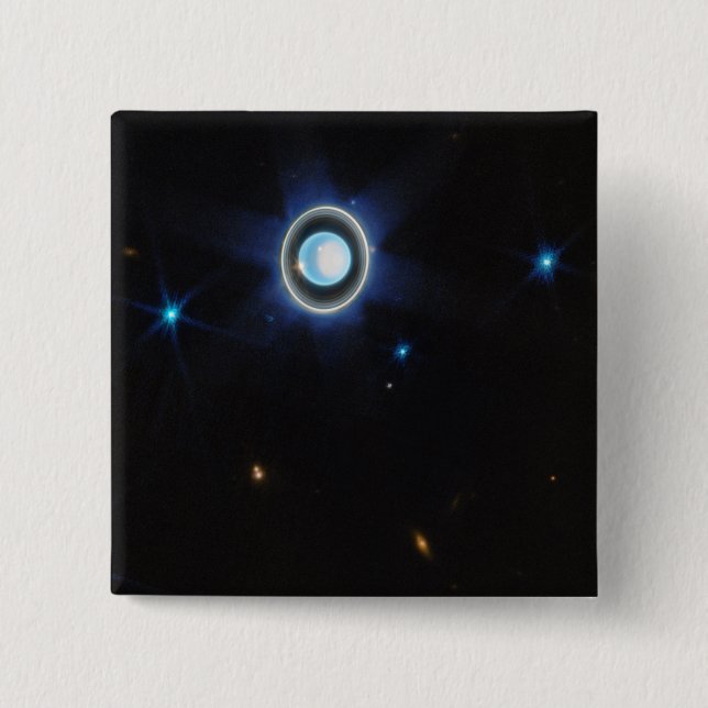 Planet Uranus with Rings and Moons JWST Image Button (Front)