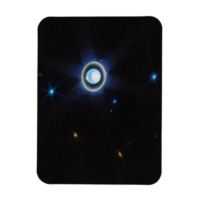Planet Uranus with Rings and Moons JWST Image Magnet (Vertical)