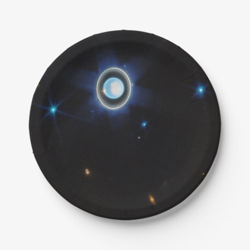 Planet Uranus with Rings and Moons JWST Image Paper Plates
