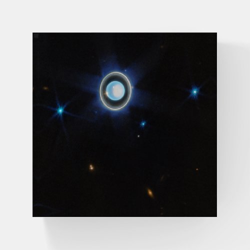 Planet Uranus with Rings and Moons JWST Image Paperweight