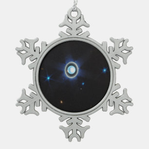 Planet Uranus with Rings and Moons JWST Image Snowflake Pewter Christmas Ornament