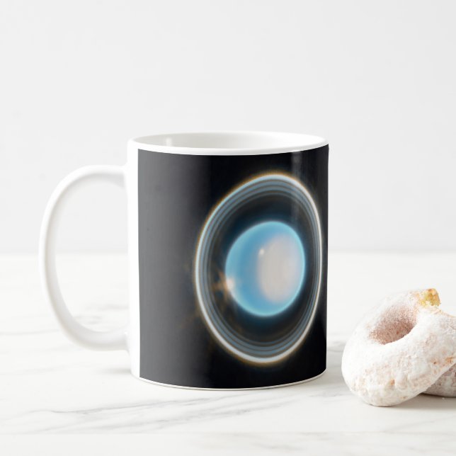 Planet Uranus with Rings JWST Image Coffee Mug (With Donut)