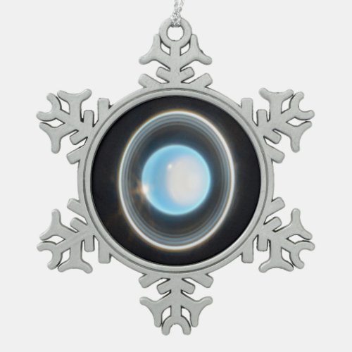 Planet Uranus with Rings JWST Image Snowflake Pewter Christmas Ornament