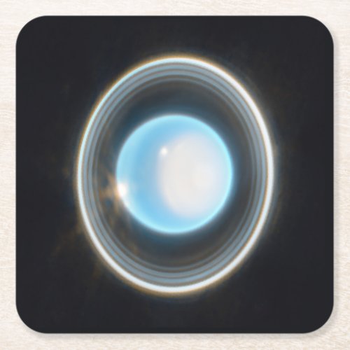 Planet Uranus with Rings JWST Image Square Paper Coaster