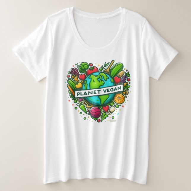 Planet Vegan Fruits and Vegetables  Plus Size T-Shirt (Design Front)