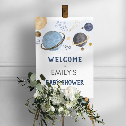 Planet Watercolor Space Theme Baby Shower Welcome Foam Board