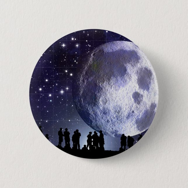 Planetarium Silhouettes Moon Stars Astronomy Button (Front)