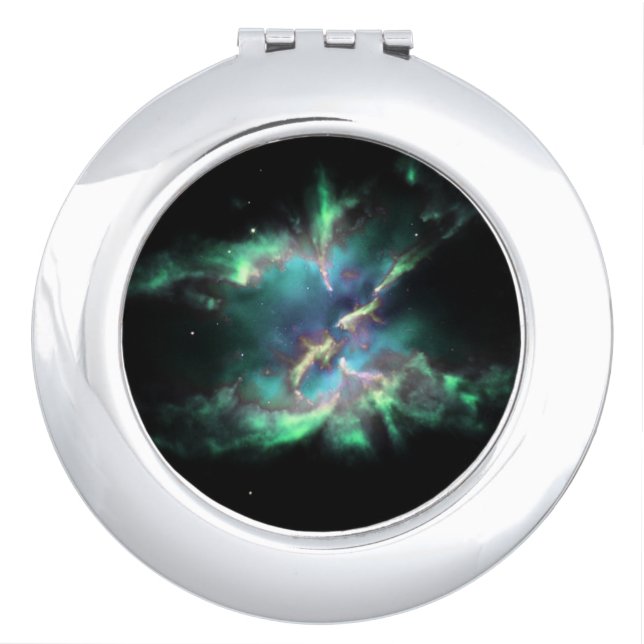 Planetary Nebula Mint Green Periwinkle Compact Mirror (Front)