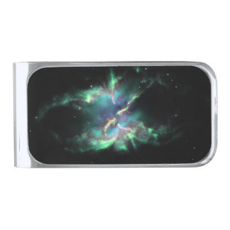 Planetary Nebula Mint Green Periwinkle Silver Finish Money Clip