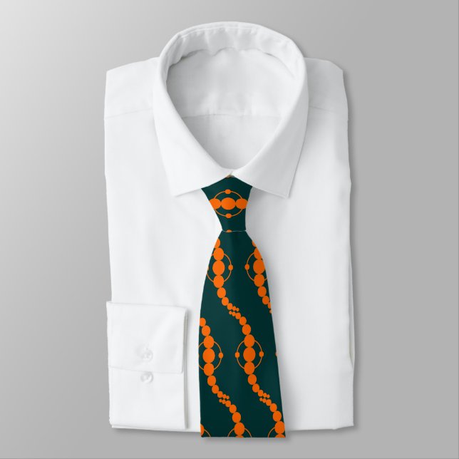 Planetary Procession - Orange on Dark Green Neck Tie (Tied)
