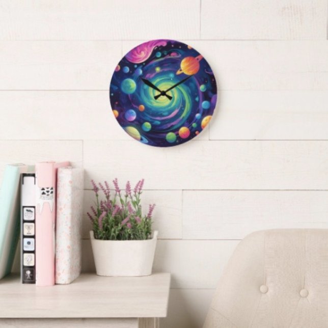 Planetary Spin  Large Clock (Space Clock pre-installed backside hanging slot  non-ticking design. 2 sizes: 8" diameter or 10.75")