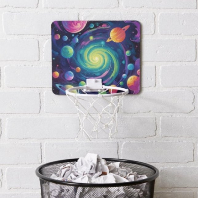 Planetary Spin Mini Baskerball Hoop  (Space Mini Basketball Hoop D: 7.4"x9"x1"; 6" (plastic hoop) velcro tabs easy mounting. )