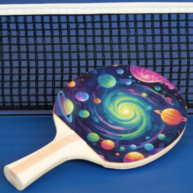 Planetary Spin Ping Pong Paddle (Space Ping Pong Paddle – 6"x 6.25"strike pad. Ergonomic handle quality laminated hardwood.)