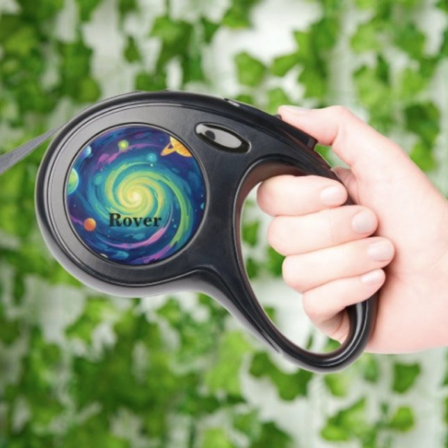 Planetary Spin Retractable Pet Leash (Monogrammed Neon Galaxy Space Tape Measure – Cosmic Spiral Planets Tool Trippy Nebula Sci-Fi DIY )