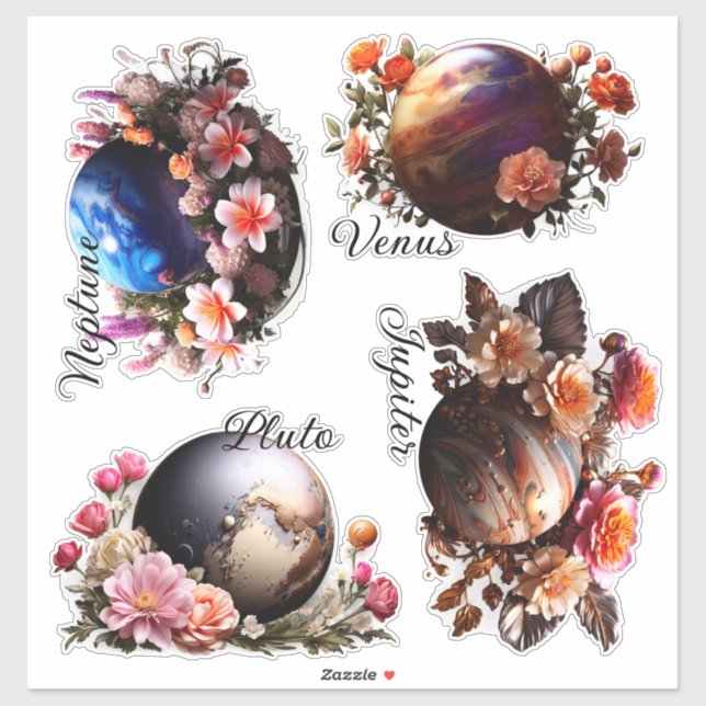 Planets and Flowers Vinyl Stickers Customize (Sheet)