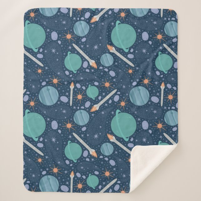 Planets and rockets galaxy sherpa blanket (Front)