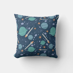 Planets and rockets galaxy throw pillow