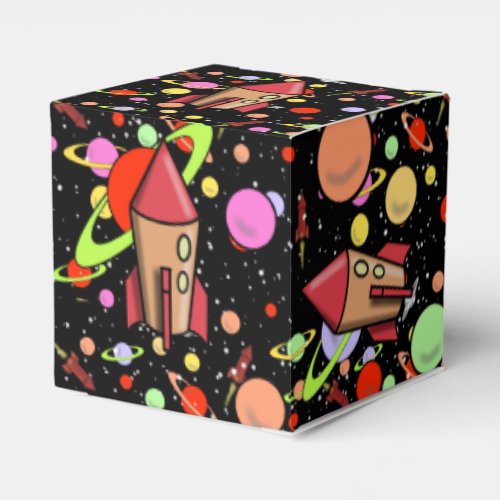 PLANETS AND ROCKETS IN OUTER SPACE Favor Box