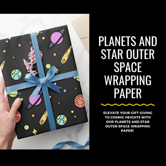 Planets and Star Outer Space Wrapping Paper  (Planets and Star Outer Space Wrapping Paper #SpaceWrap #CelestialGifts #StarstruckWrapping)