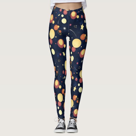 planets and stars abstract space cosmic pattern leggings